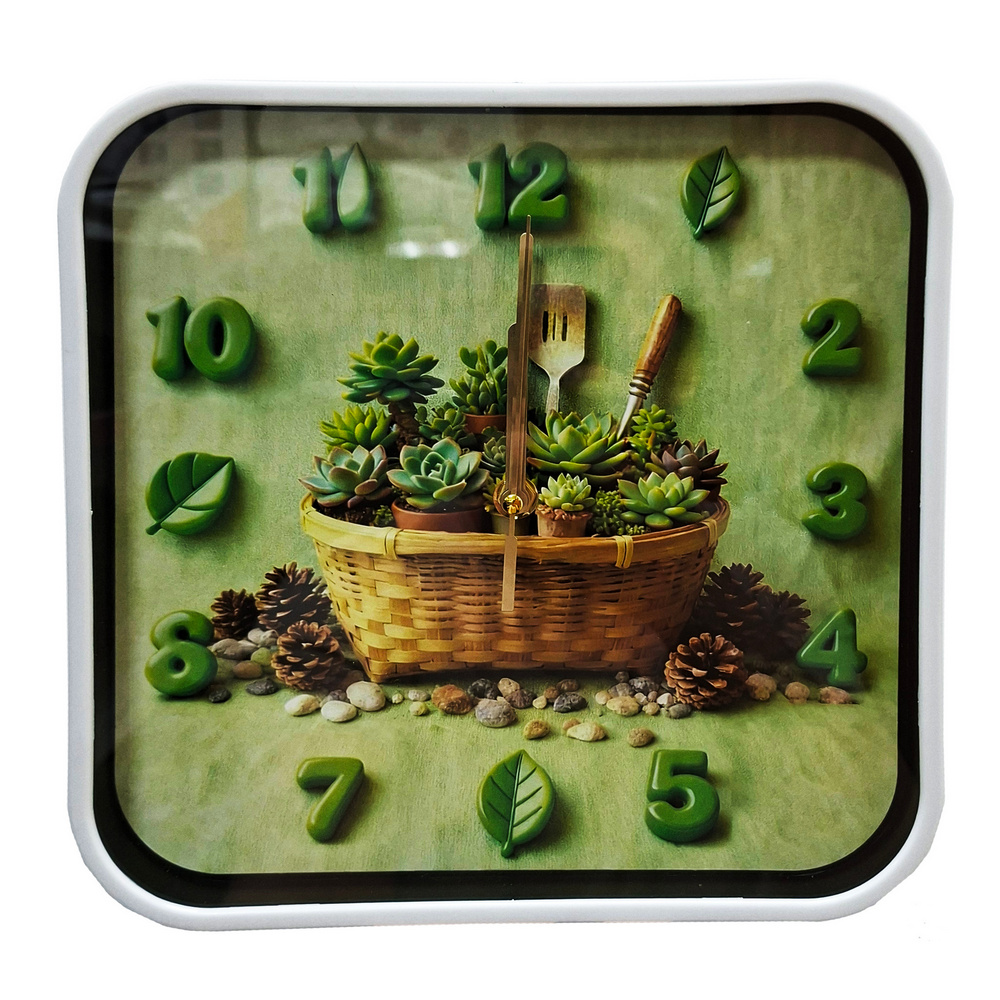 Часы настенные Суккуленты SBCH03 квадратные (Сиб Сад)