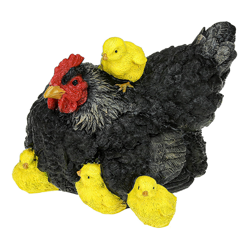 Садовая фигура Курица черная с цыплятами маленькая 12225 (19*16см) (М)